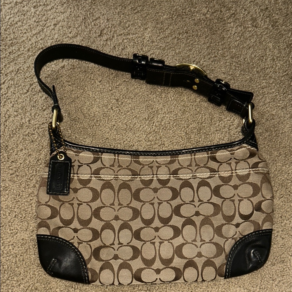 Coach Brown and Black Signature Shoulder Bag